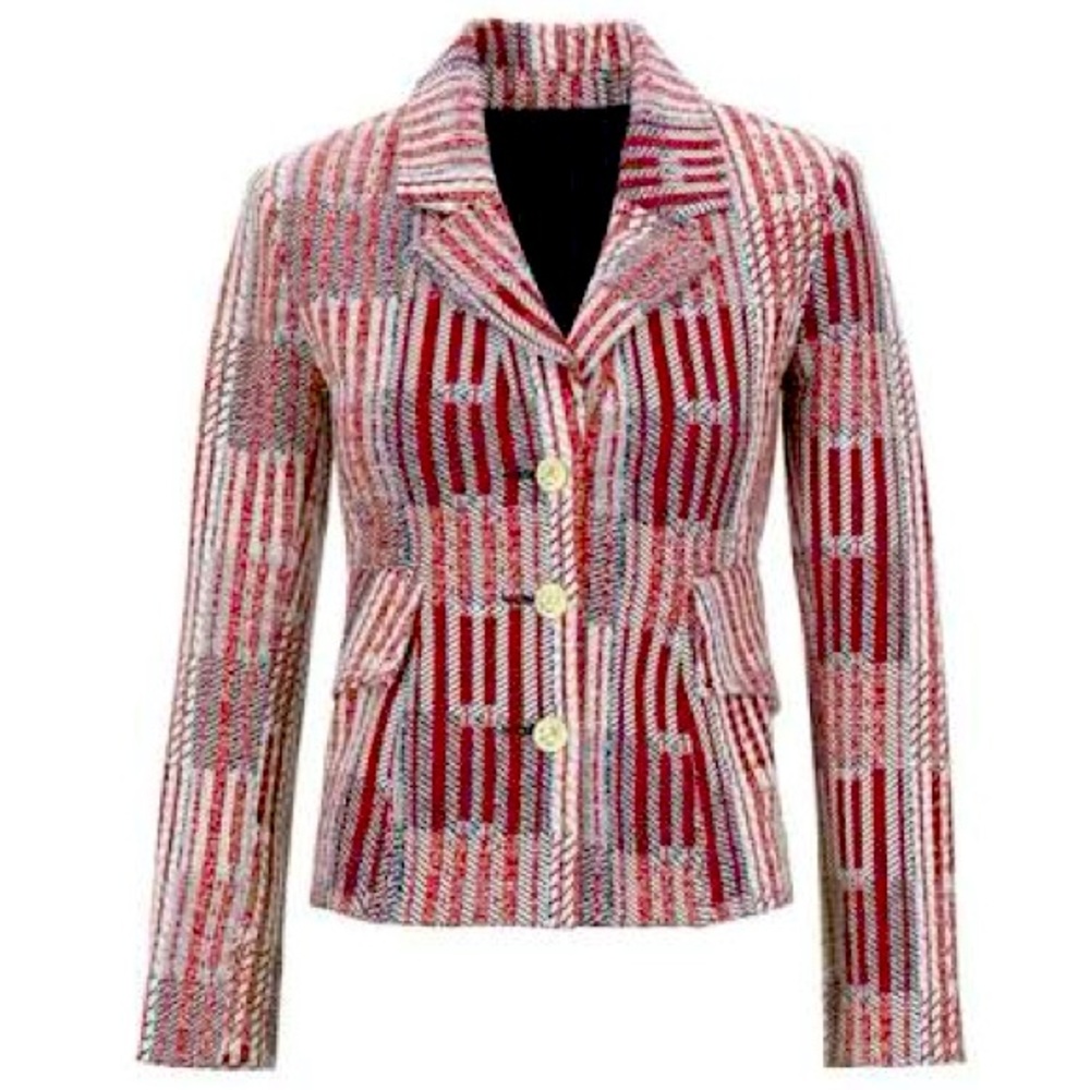 Cabi Red Patchwork Blazer red white & navy blue Nautical XS